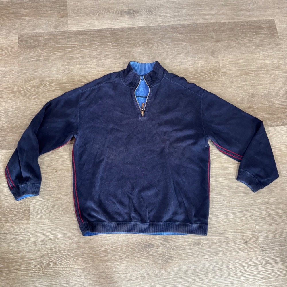 Tommy Bahama Quarter Zip Pullover Mens Large Blue Red Contrast Stitching